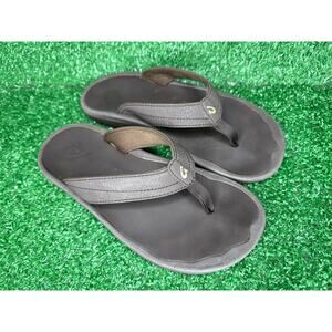 OLUKAI Ohana Brown Pebbled Print Thong Flip Flop Sandals Women’s Sz 7